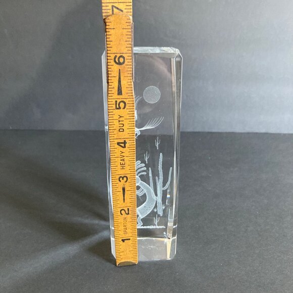 3D Laser Etched Crystal Block Paperweight Kokopelli With Flute Under Eagle Moon - Picture 7 of 8